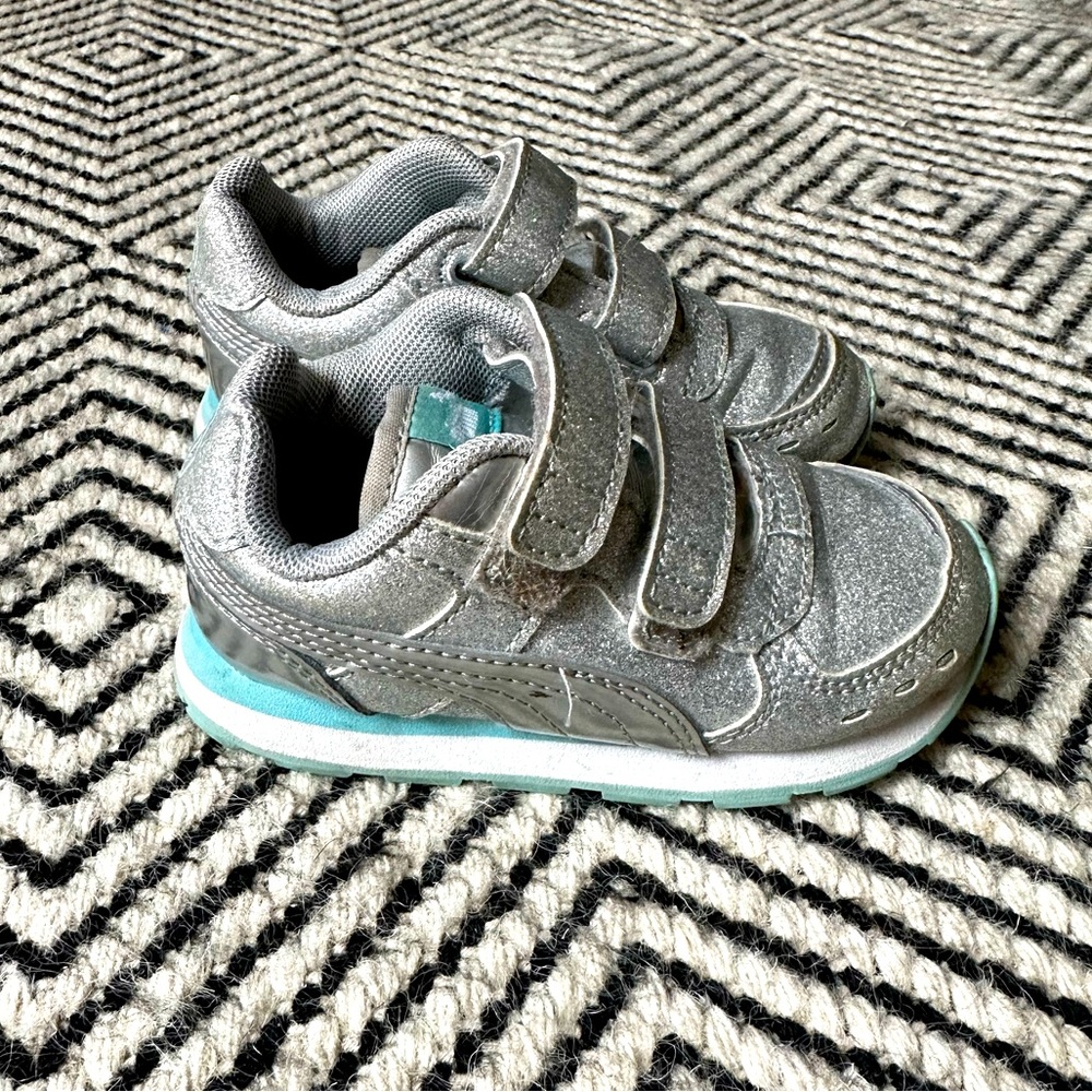 Silver glittery Puma toddler sneakers